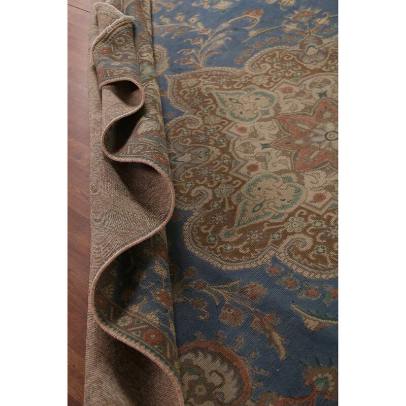 Blue Tabriz Persian Vintage Rug Hand-Knotted Traditional Wool Carpet - 10'0"x 13'2"