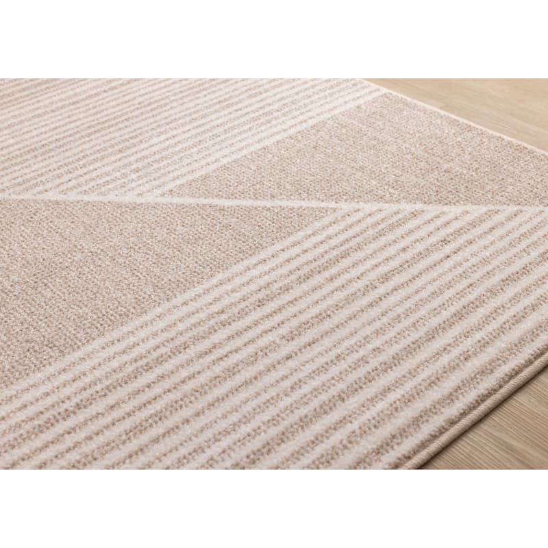 Beige Cream Diagonal Striped Design Rug