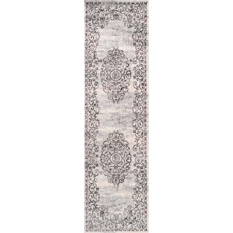 JONATHAN Y Brooklyn Filigree Medallion Area Rug - 2 X 8 - Dark Gray/Cream