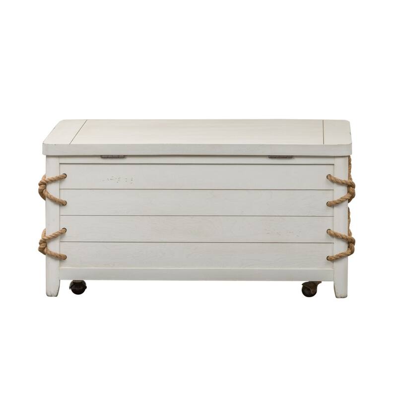 Dockside White Storage Trunk with Cedar Lining, Rope Accents, Wheeled