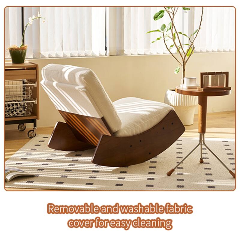 Corduroy Upholstery Rocking Chair with Solid Wood Frame