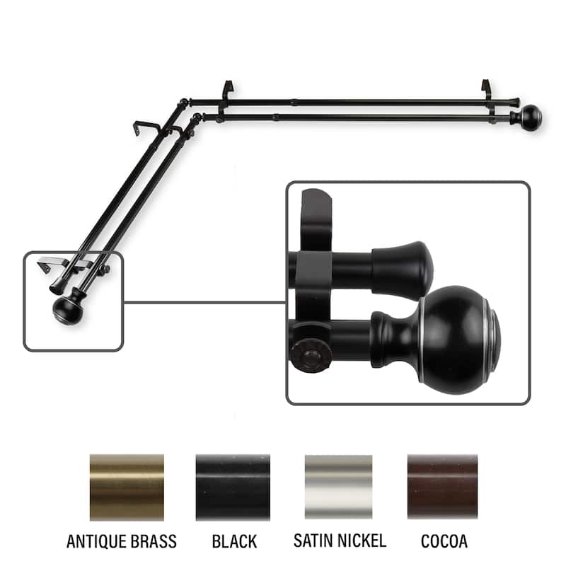 InStyleDesign Vesper Corner Window Double Curtain Rod 13/16 inch dia. - 66 to 120 inches - Black