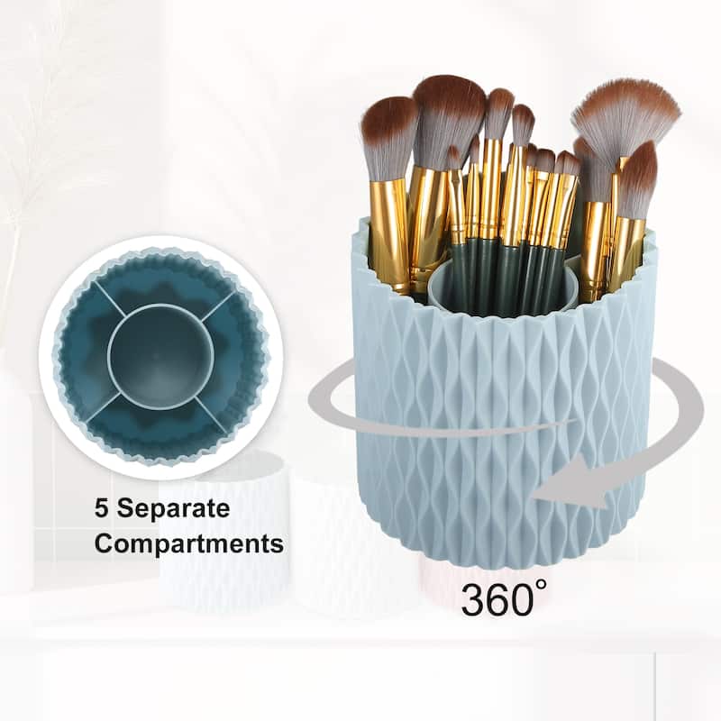 Makeup Brush Holder Organizer 360 Rotating Makeup Organizer for Vanity - Blue
