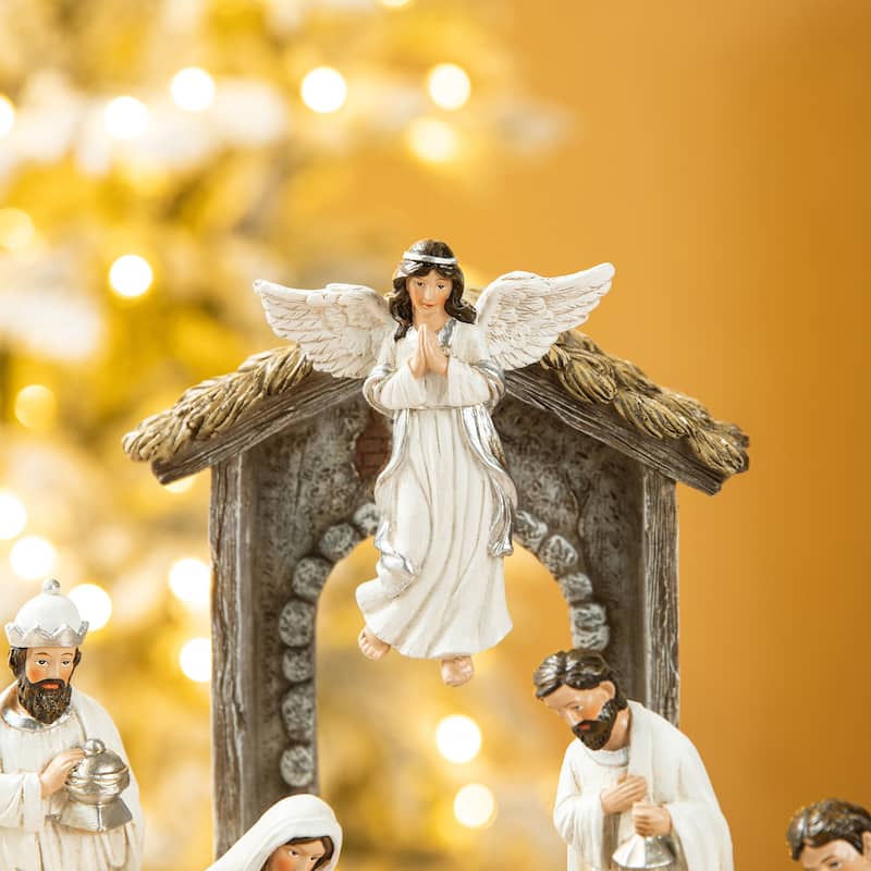 Glitzhome 11 Pcs Ivory Resin Nativity Figurine Set