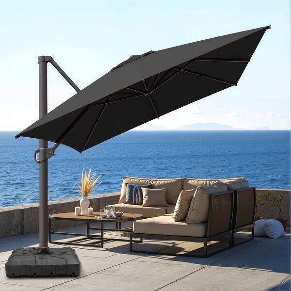 12 ft patio umbrella with led lights 10/11/12ft Solar LED Round Cantilever Patio Umbrella