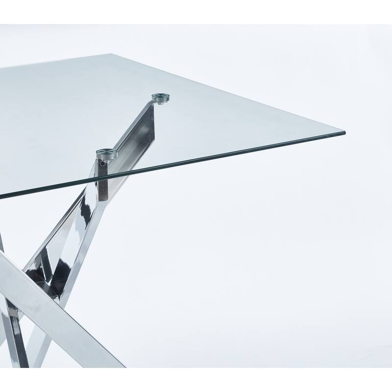 Modern Square Glass Dining Table for 4, Kitchen Table with Tempered Glass Top & Chrome Metal Legs for Dining Room, Living Room