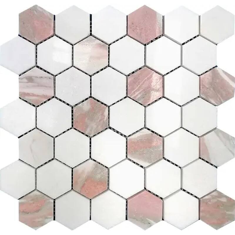 Rosendal 12x12 in. Polished Thassos, Norway Rose Hexagon Mosaic Wall and Floor Tile (4.83 sq ft/case, 5-Pack)
