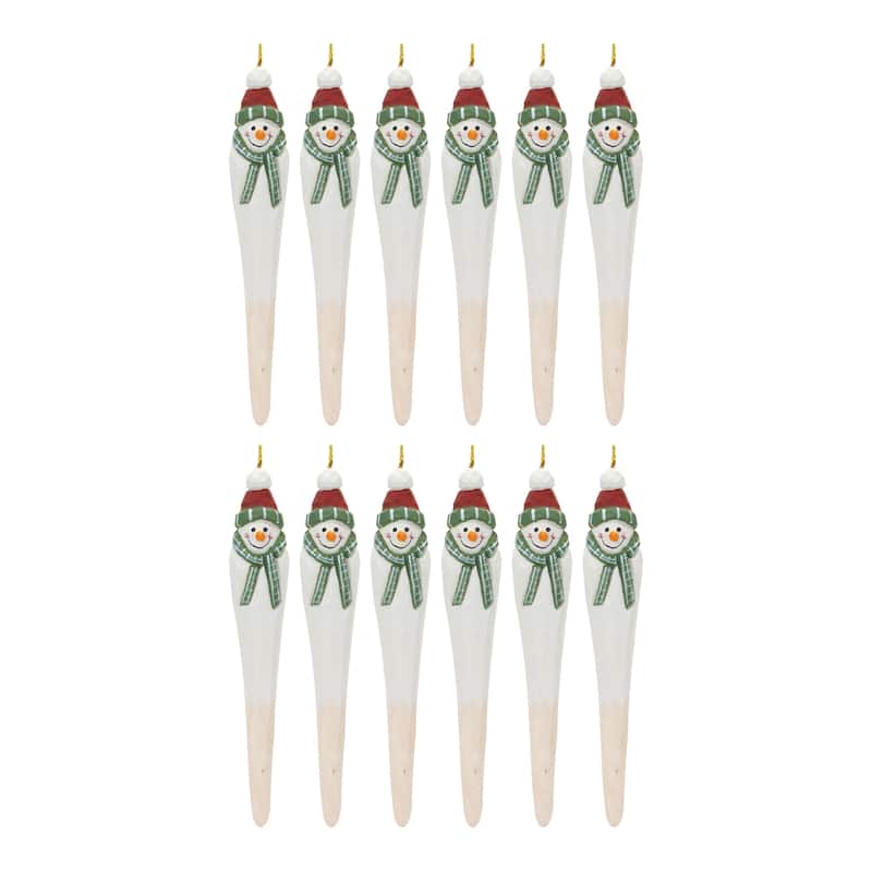 Smiling Snowman Carved Wooden Drop Christmas Ornaments - 7.25" - 12ct