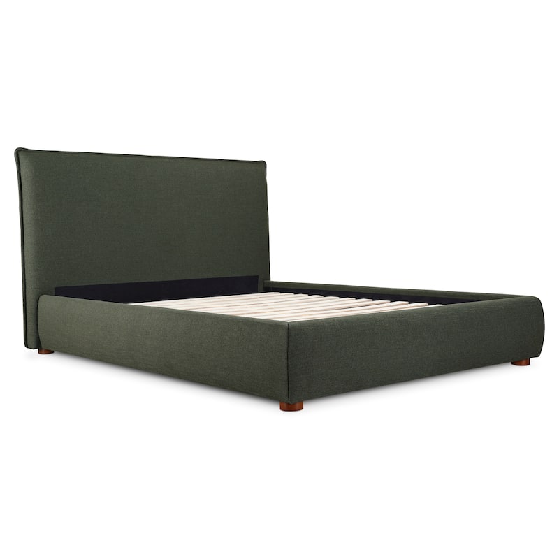 Aurelle Home Modern Upholstered Platform Bed - Dark Green Low Headboard - King