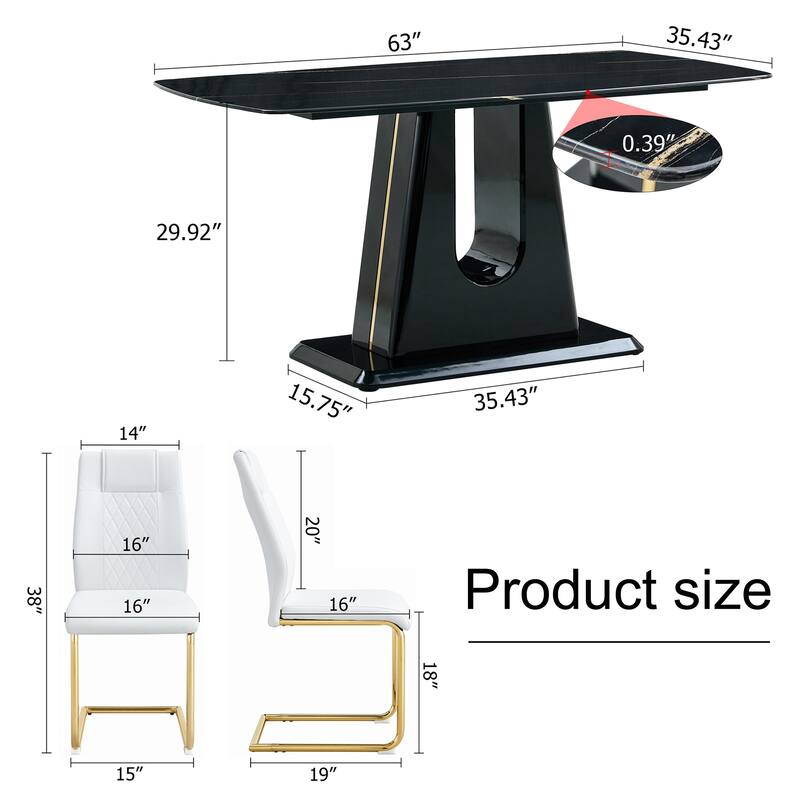 7 Piece Luxury Dining Table and Chair Set, 63" Rectangular Kitchen Table with 8 Chairs, Long Dining Room Table for Living Room