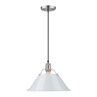 Orwell 14" Wide Large Pendant in Pewter with Dusky Blue - Silver