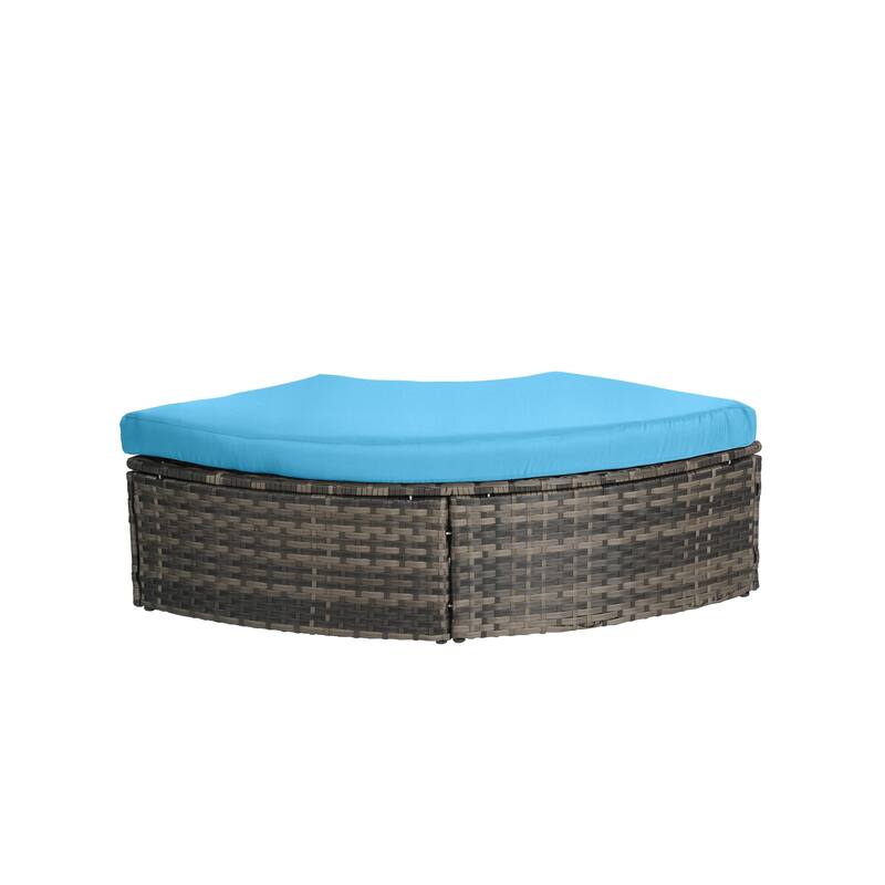 Outdoor Patio 4 Pieces Round Daybed Sunbed with Retractable Canopy, All-weather Wicker Sectional Seating Conversation Set
