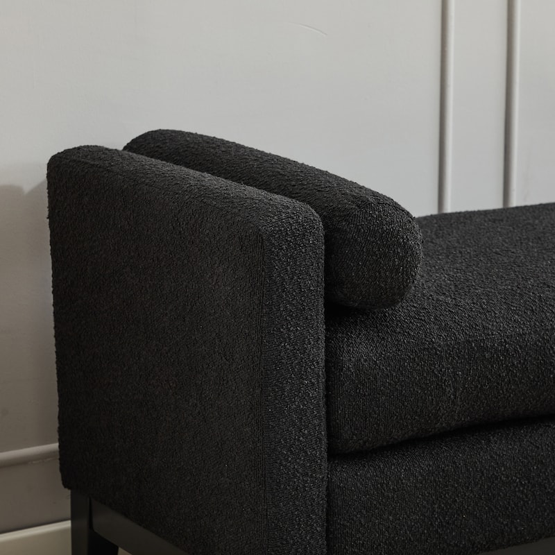 66.34" Fabric Upholstered Bench with 2 Bolster Pillows, Long End of Bed Ottoman with Wood Legs for Bedroom, Entryway