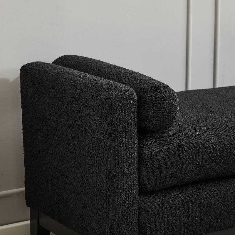 66.34"W Elegant Upholstered Bench,Daybed, Ottoman with Wood Legs & 2 Bolster Pillows for End of Bed, Bedroom, Living Room