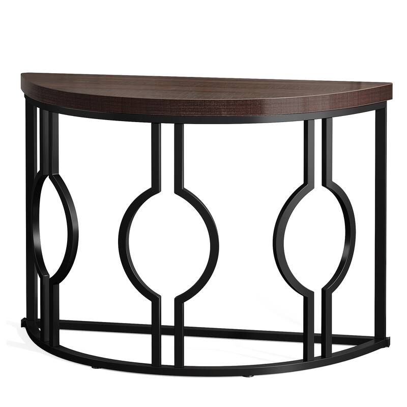43" Industrial Half Moon Console Table with Geometric Base for Living Room, Hallway, Foyer, Entrance