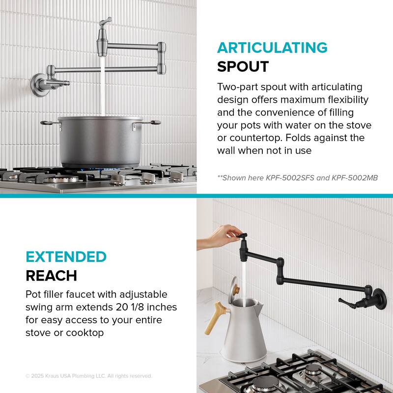 KRAUS Allyn Wall Mount Pot Filler Kitchen Faucet with Retractable Arm