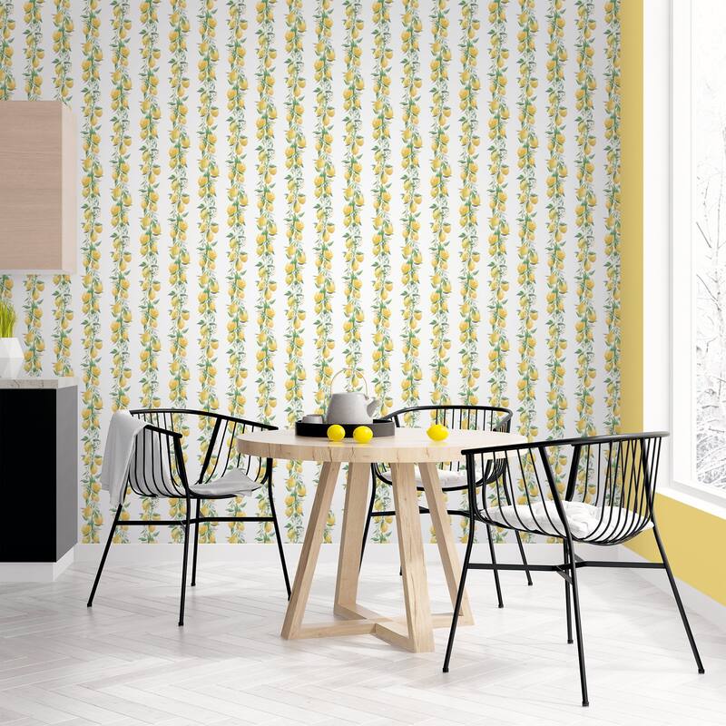 Galerie Wallcoverings Just Kitchens Lemon Stripe Design Vinyl on Non-woven Matte Wallpaper Roll