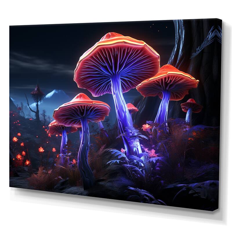 Designart "Magical Mushrooms Glowing Midnight Forest I" Mushroom Canvas Art Print