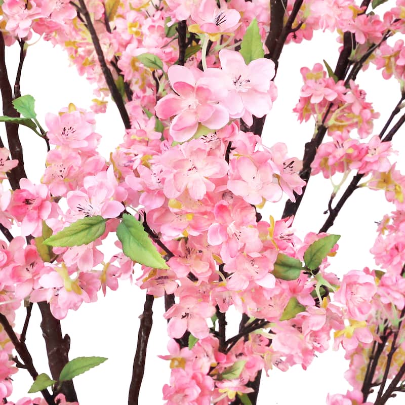 5.5ft Pink Artificial Cherry Blossom Flower Tree Plant in Black Pot - 66" H x 34" W x 32" DP