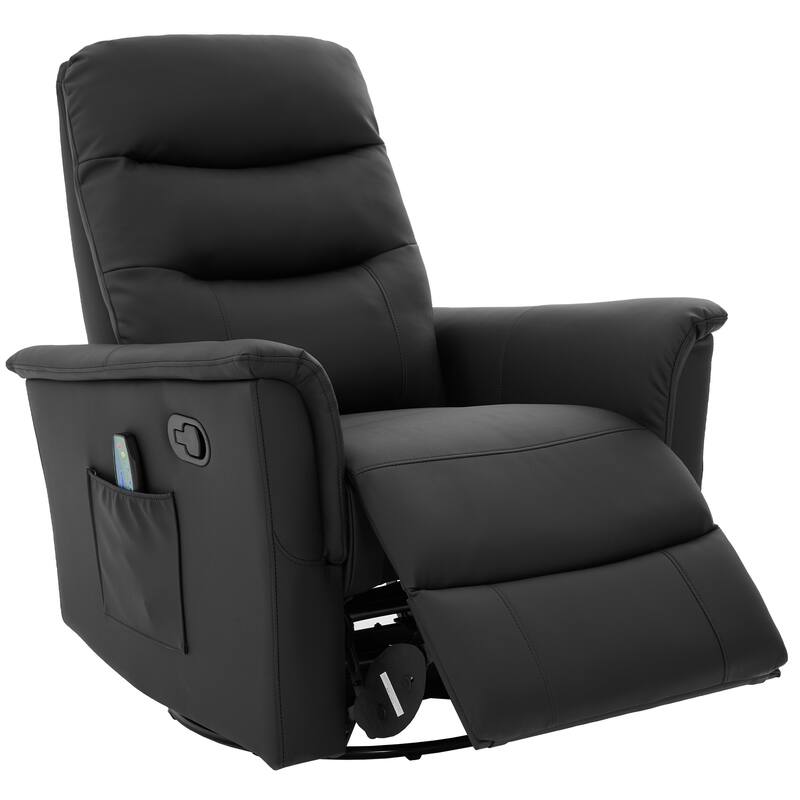 Roomfitters Manual Massage Swivel Rocker Recliner Chair with Heat and Side Pocket, PU Leather