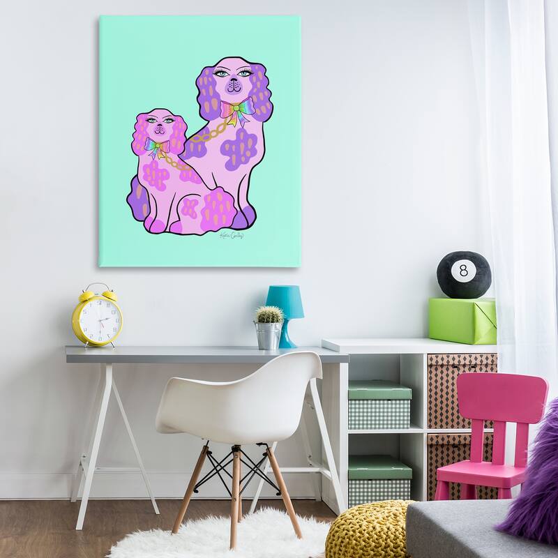 Stupell Funky Glam Dogs on Turquoise Canvas Wall Art Design By Katie Conley