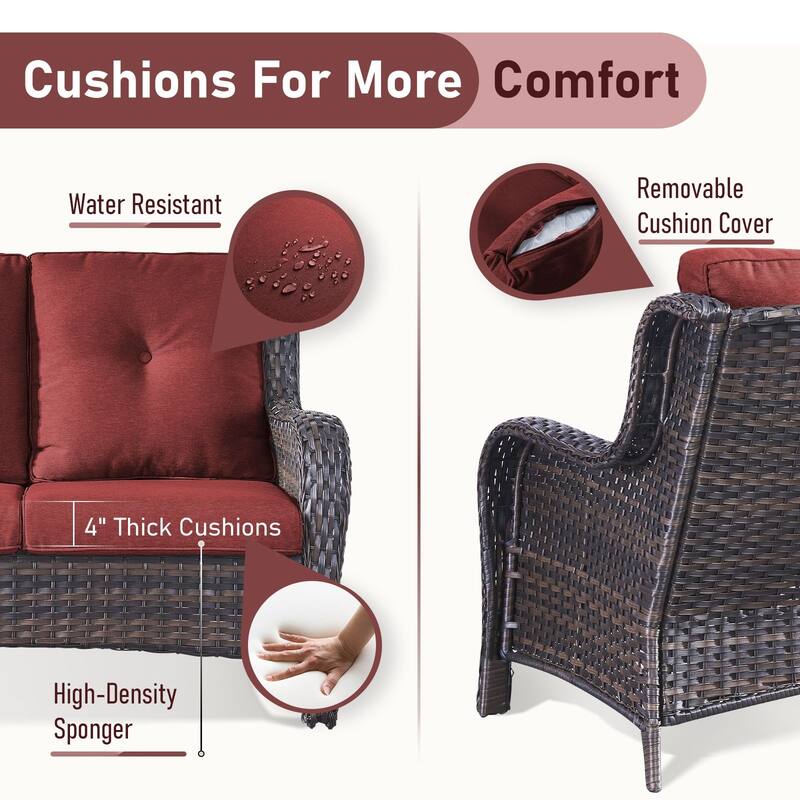 Pocassy 5 Pieces Outdoor 4 Inch Sofa Swivel Chairs Table