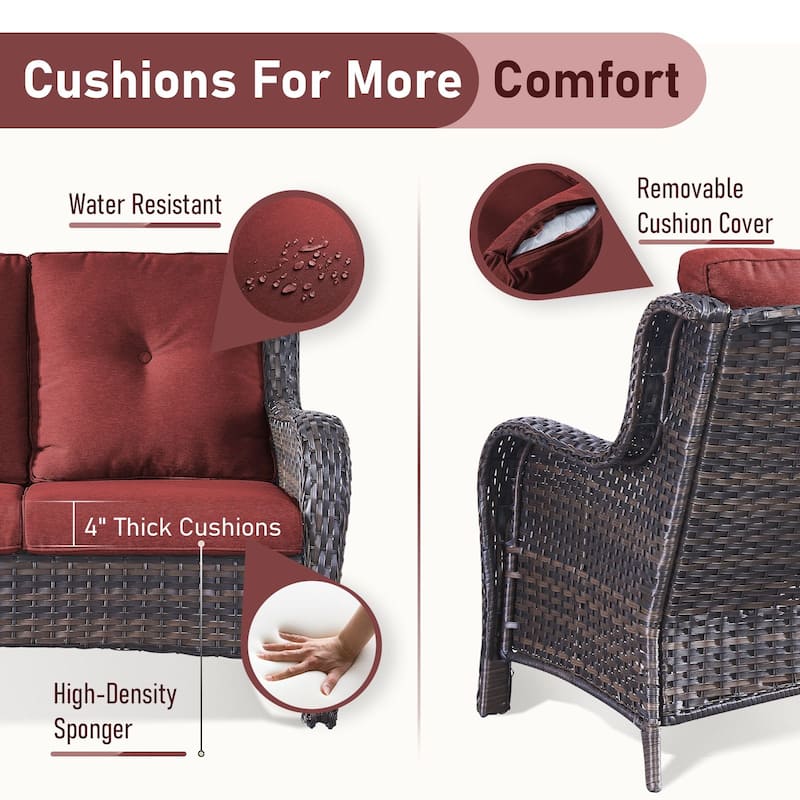 Pocassy Outdoor 6 Pieces 2-Seat Sofa Swivel Chairs Table Ottoman