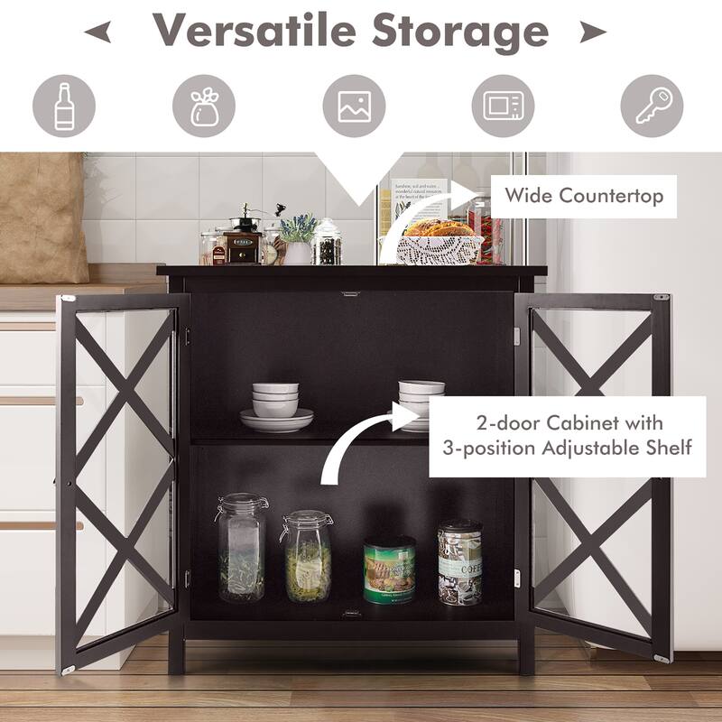 Costway Kitchen Buffet Sideboard Storage Cabinet w/Glass Doors & - See Details