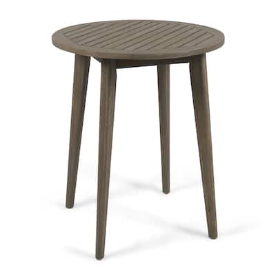 Ambre Outdoor Bistro Table, Straight Legs, Gray Acacia Wood 28 Inch