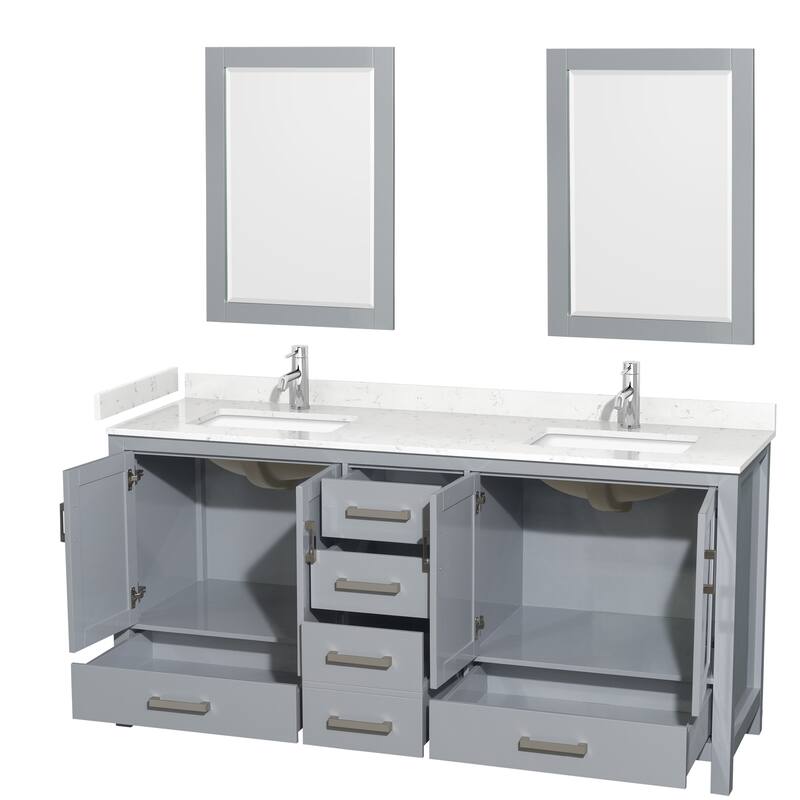 Sheffield Double Bathroom Vanity Set, Cultured Top, 24-Inch Mirrors