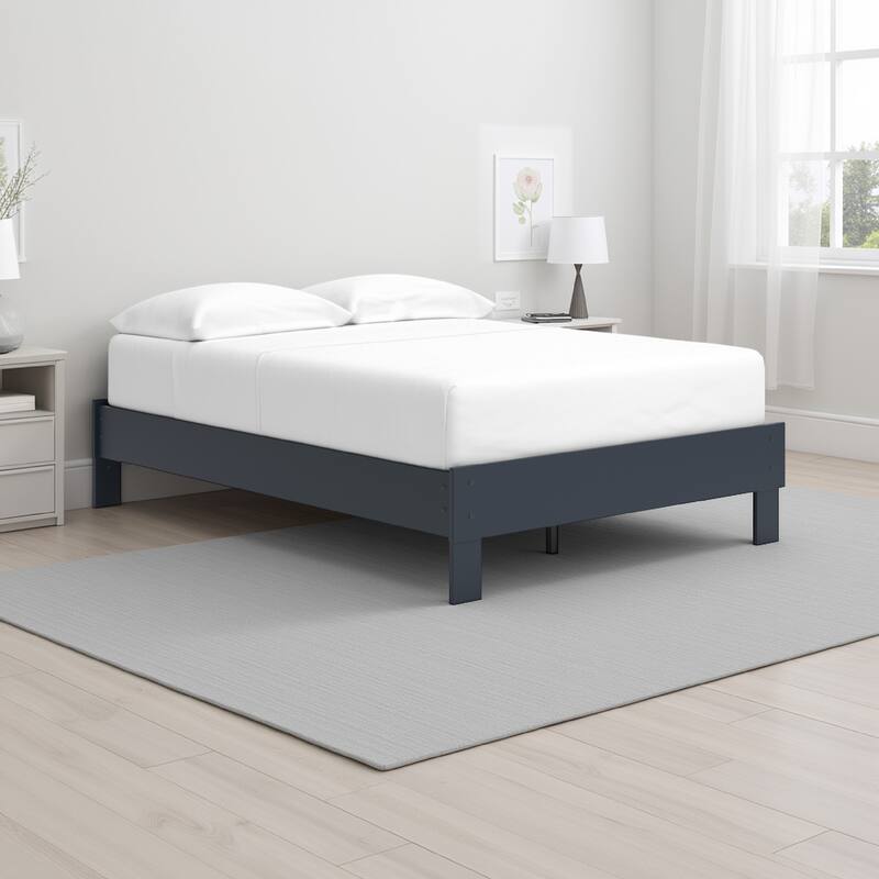 Cian Full Size Platform Bed, Shaker Style Design, Navy Blue Wood Frame