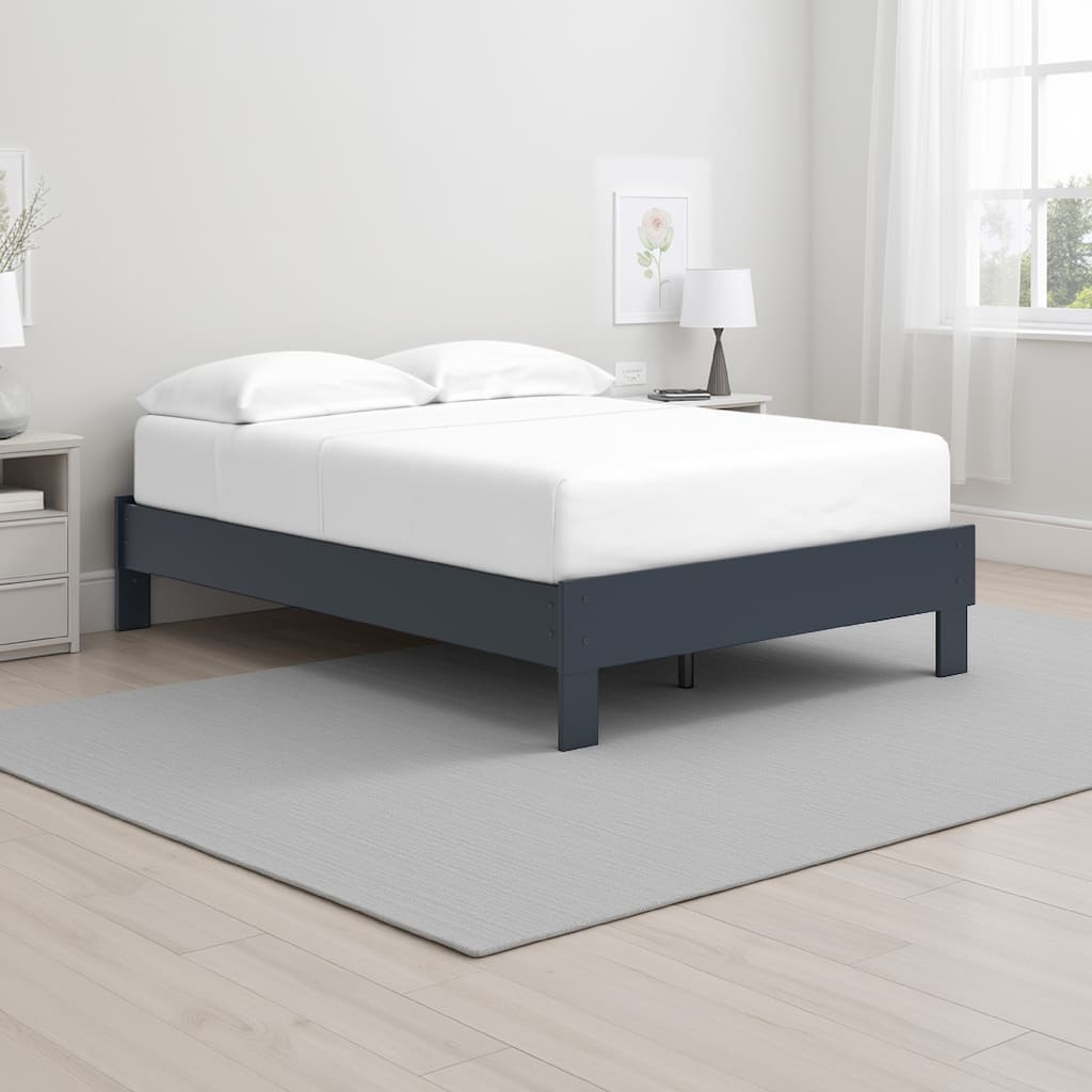 Cian Full Size Platform Bed, Shaker Style Design, Navy Blue Wood Frame