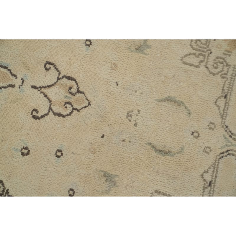 Hand Knotted Oriental 100% Wool Carpet Traditional Geometric Beige & Ivories Kerman Area Rug - 3' 8'' X 1' 9''