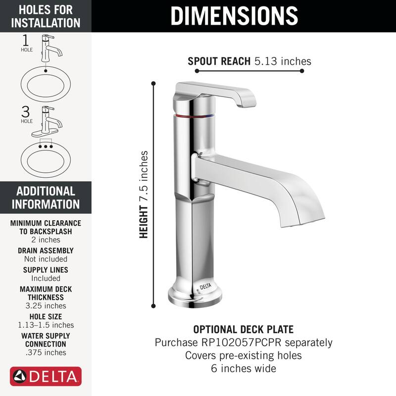 Delta 589-LPU-DST Tetra 1.2 GPM Single Hole Bathroom Faucet Less Drain