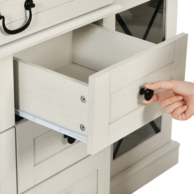 Moasis Farmhouse 59" TV Stands with 9 Drawers and Adjustable Shelves & Tempered Glass Doors
