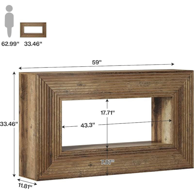MDF Console Table with Fluted Front and Rustic Farmhouse Design - 59” L x 11.81” W x 33.46” H