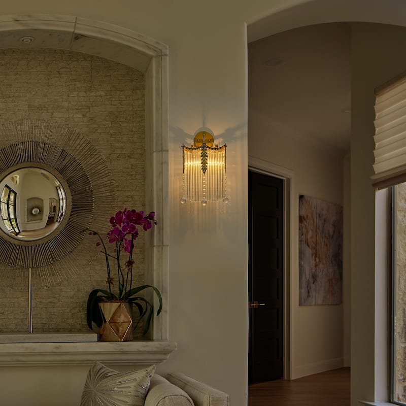 Crystal Wall Sconce Leaf Accents Clear Glass Rod Hanging Crystal Balls