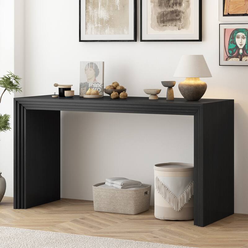 Solid Wood Console Table, Modern Rectangular Hallway Tables - Black