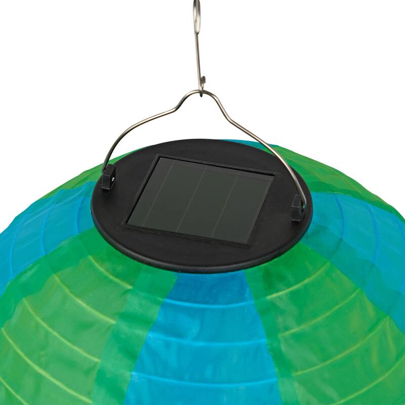 Solar Green/Blue Cloth Hot Air Balloon with Flame LED Lights