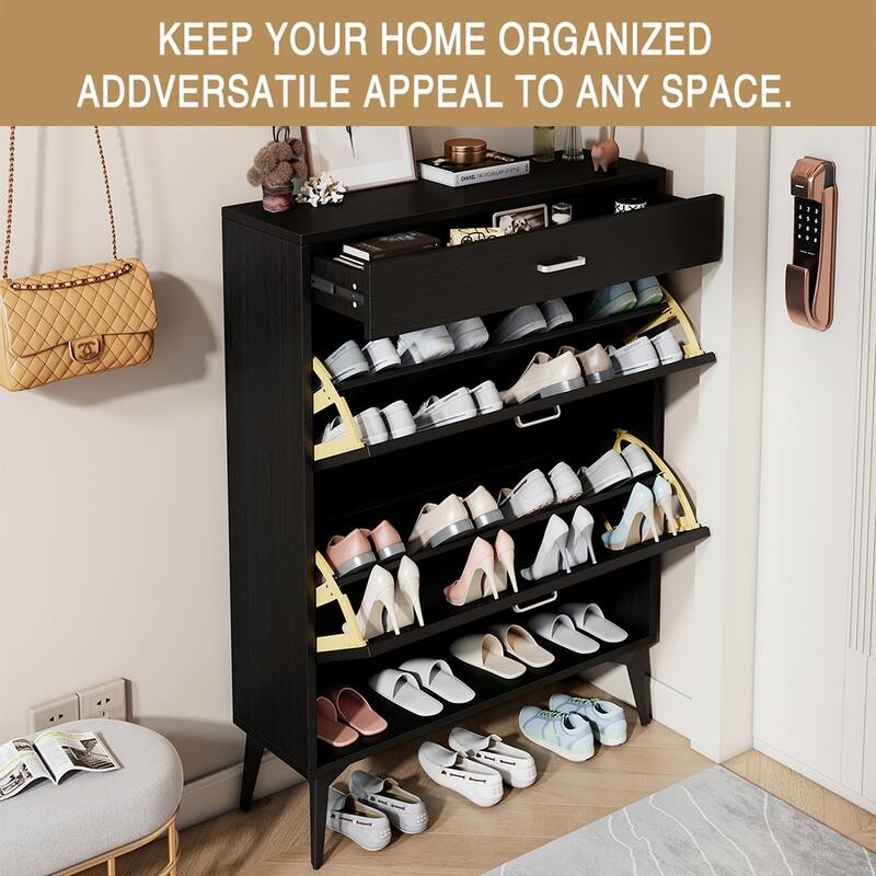 3-Drawer Wood Shoe Storage Cabinet with Removable Panels & 1 Open Shelf
