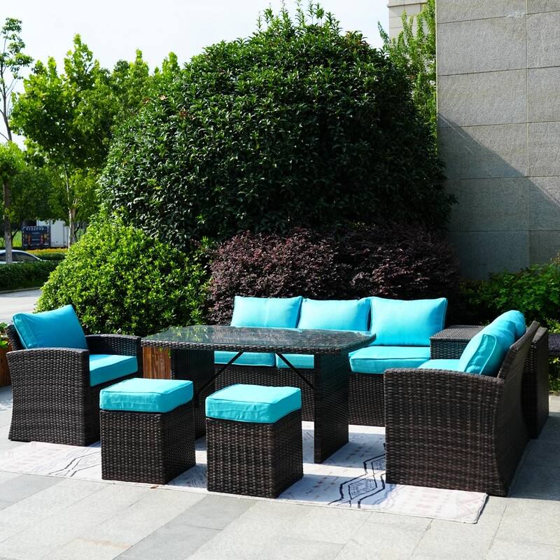 7-Piece Patio Brown Wicker Coversation Sofa Set