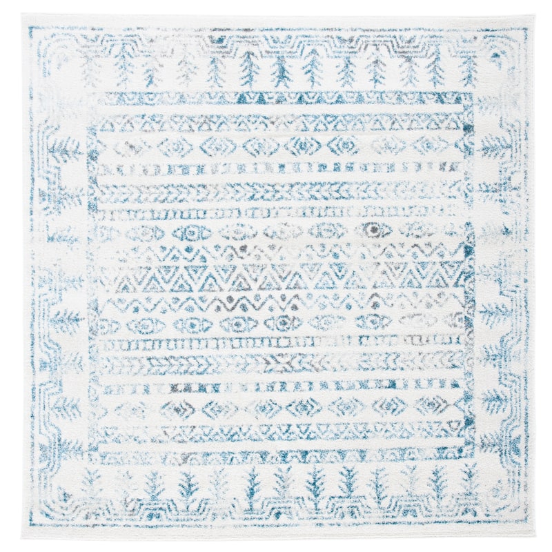SAFAVIEH Tulum Luna Moroccan Boho Rug - 6'7" Square - Ivory/Teal