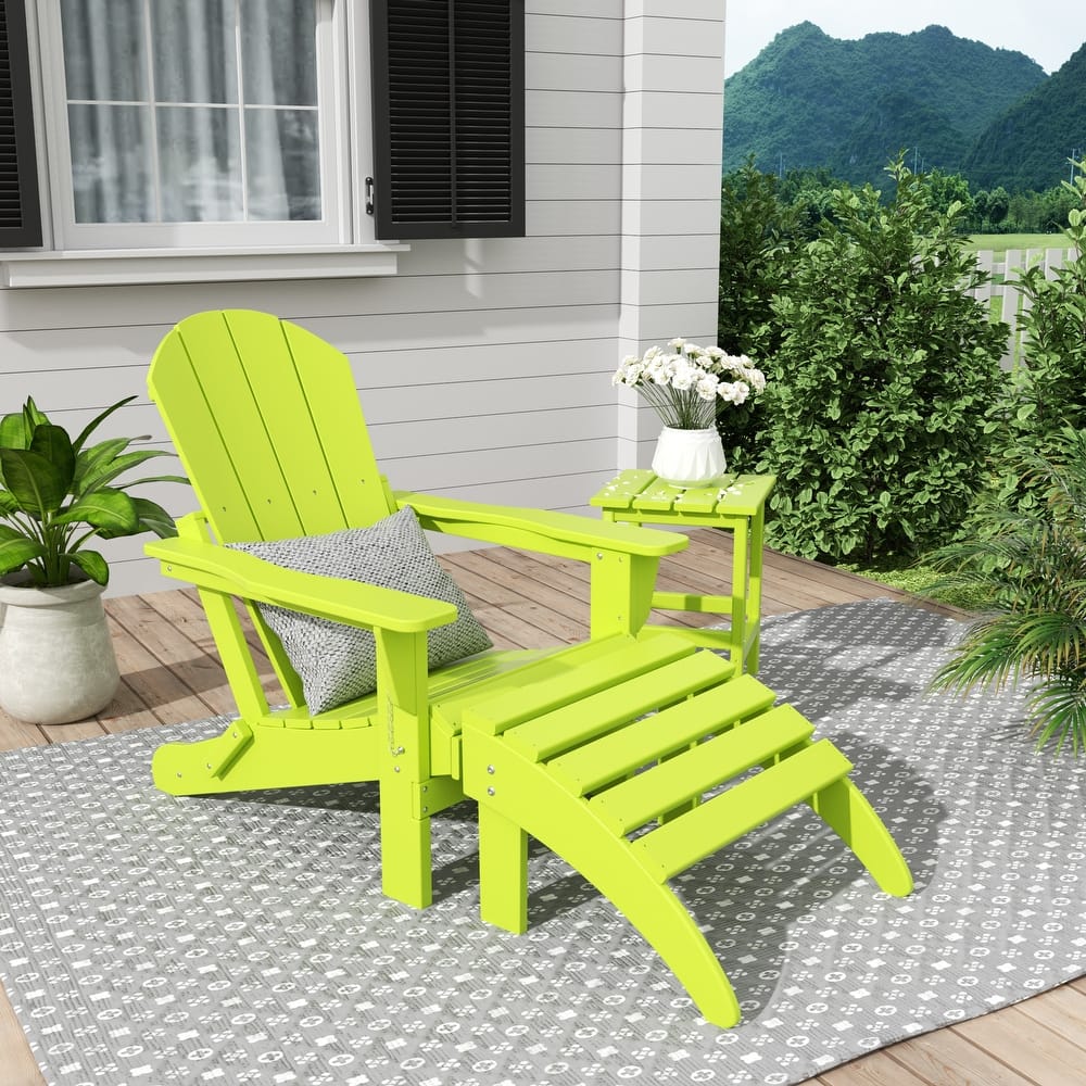 Laguna Hdpe All Weather Outdoor Patio Foldable Adirondack Chair With Ottoman And Side Table (3-Piece Set)