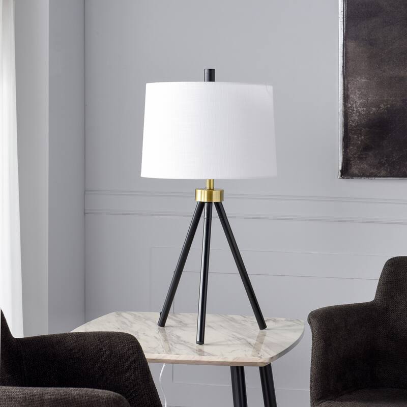 StyleCraft Steel Table Lamp - Werth Gold & Black - White Shade