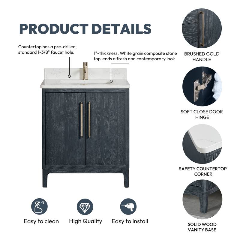 Gara Single Bath Vanity with Composite Stone Top without Mirror