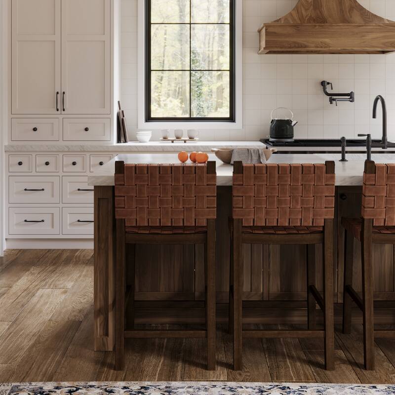 Maven Lane Noah Kitchen Dining Stool with Vegan Leather