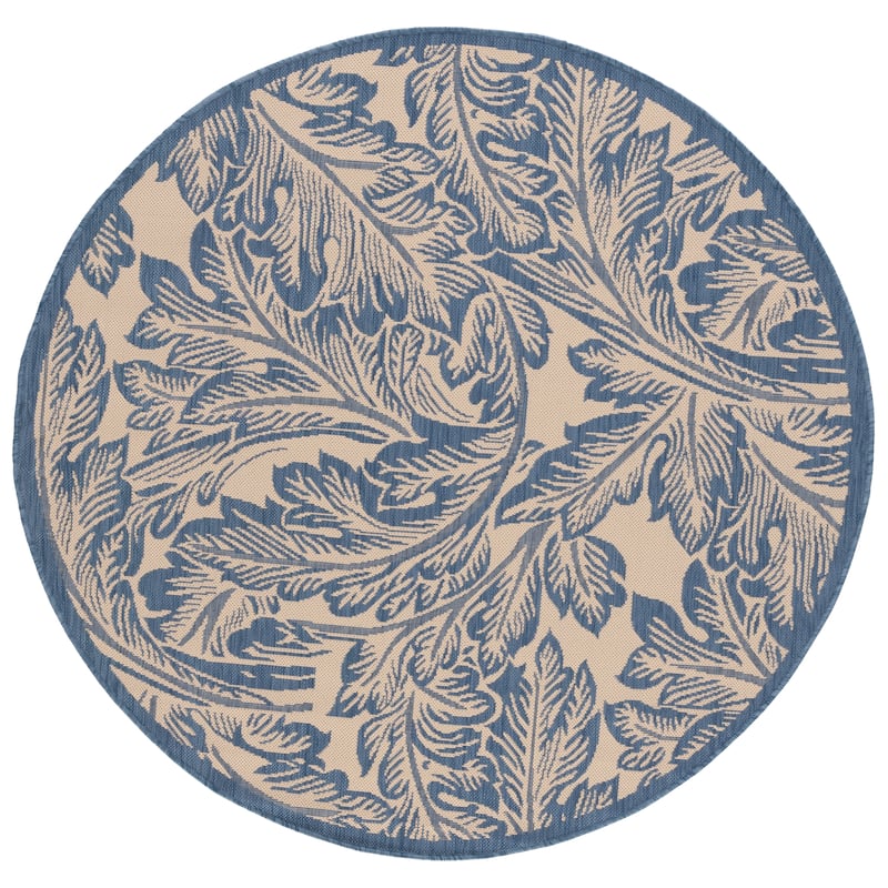 SAFAVIEH Courtyard Reineke Indoor/ Outdoor Waterproof Rug - 6'7" Round - Natural/Blue