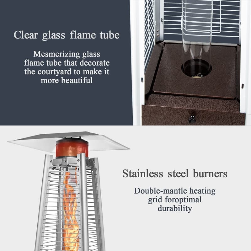 Pamapic 42,000 BTU Outdoor Pyramid Flame Patio Heater with Cover, Wheels