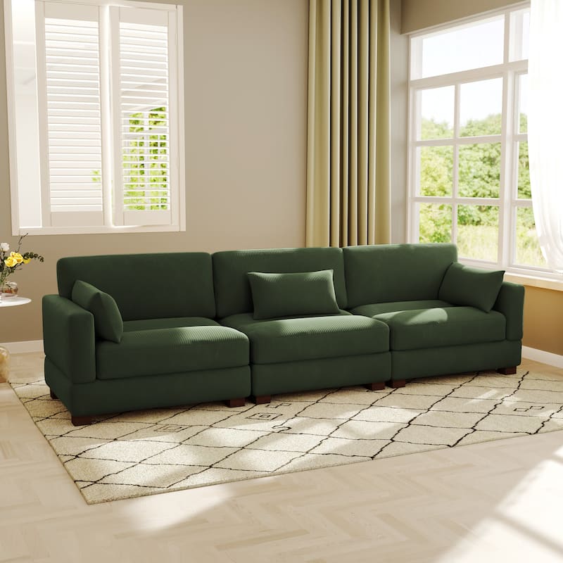 Modern 3-Piece Corduroy Sectional Sofa 3 Seater Sofa For Living Room - Green