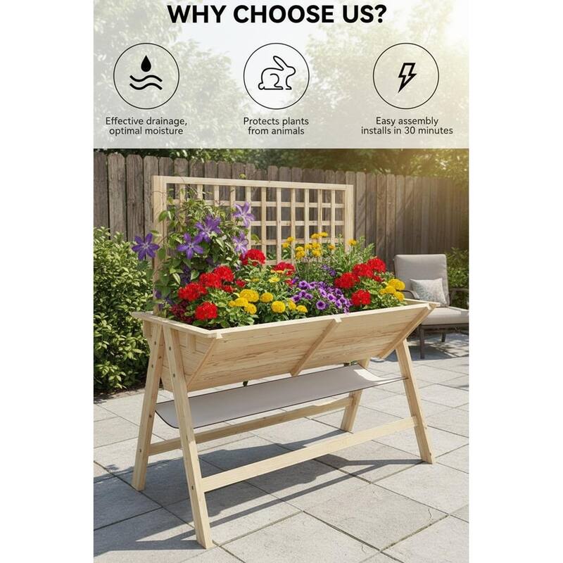 Elevated Garden Bed, with Climbing Trellis